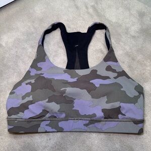 Purple and Gray Camouflage Sports Bra Medium Support
